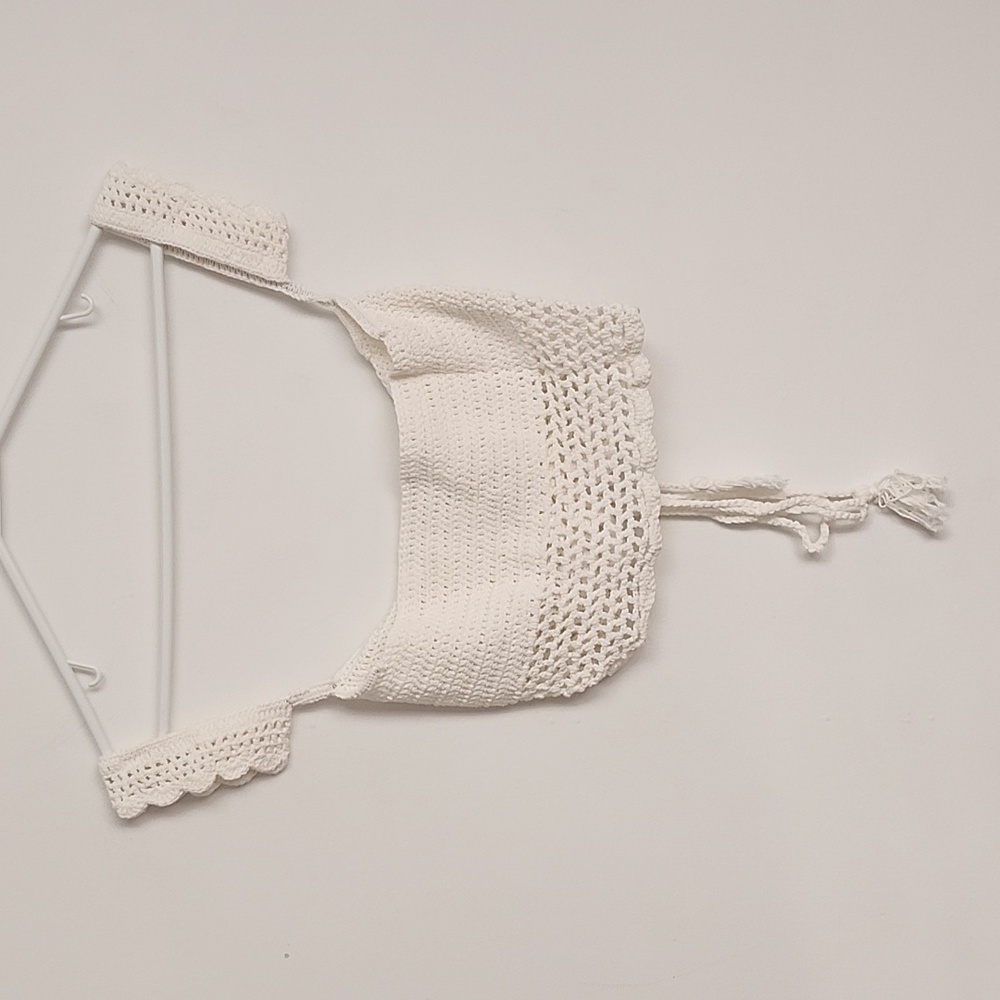 White Off Shoulder Hand Crochet Lace Up  Summer Crop Top and Shorts Matching Set - Picture 9 of 16